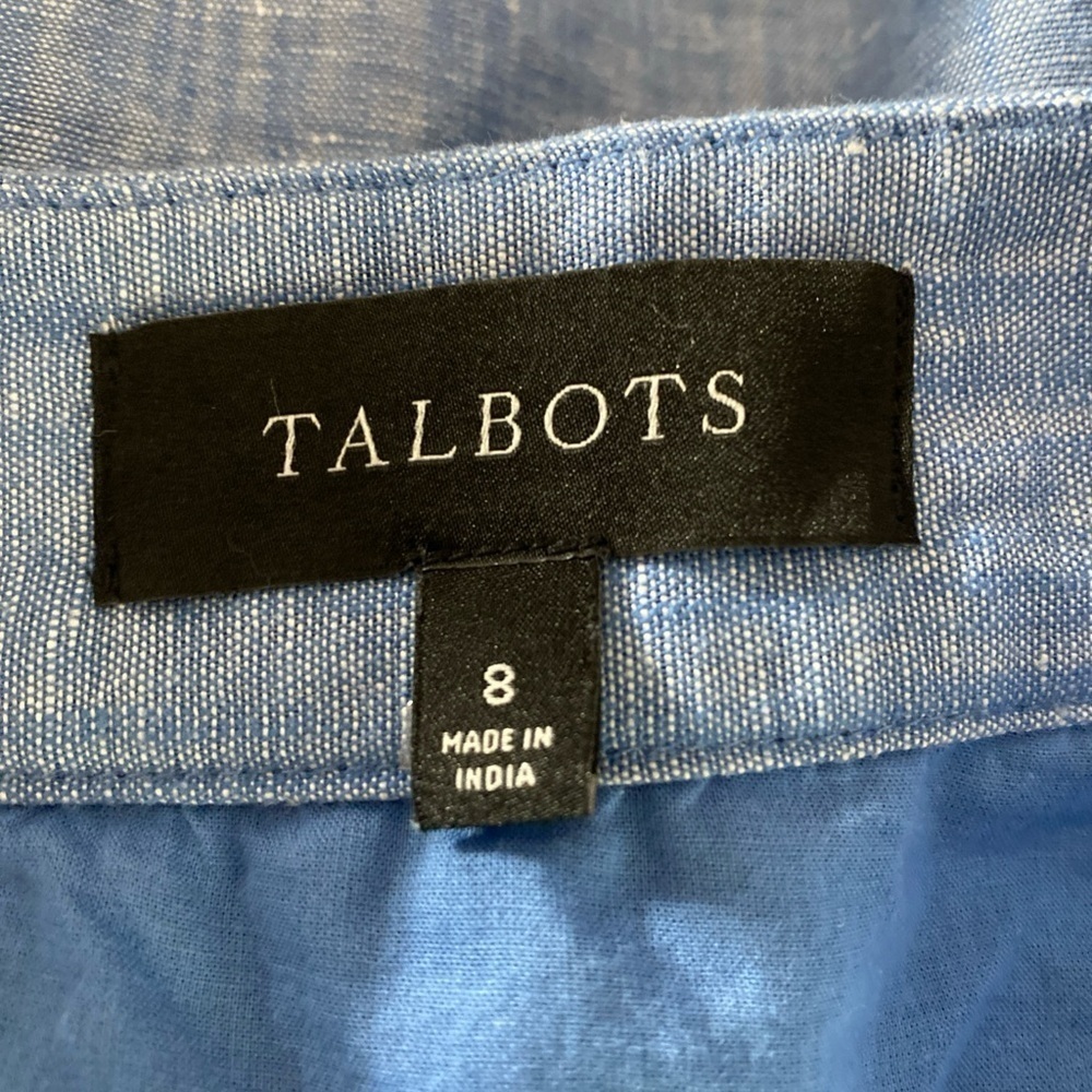 Talbots Embroidered Needlework Floral Linen Blend Skirt Blue Lined Sz 8 - Picture 6 of 8